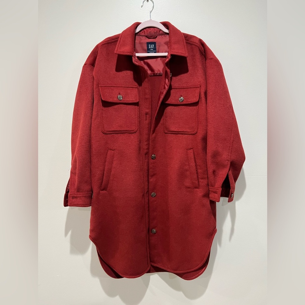 Gap Long Tall Oversized shirt Jacket Sz Large Red Orange